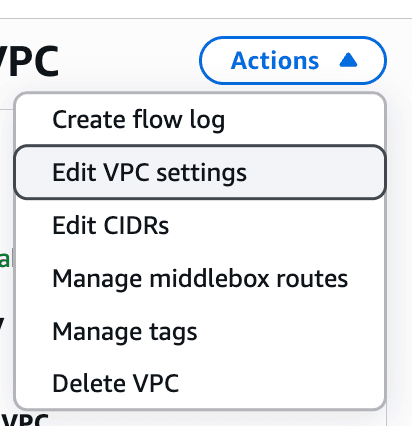AWS VPC 편집 화면