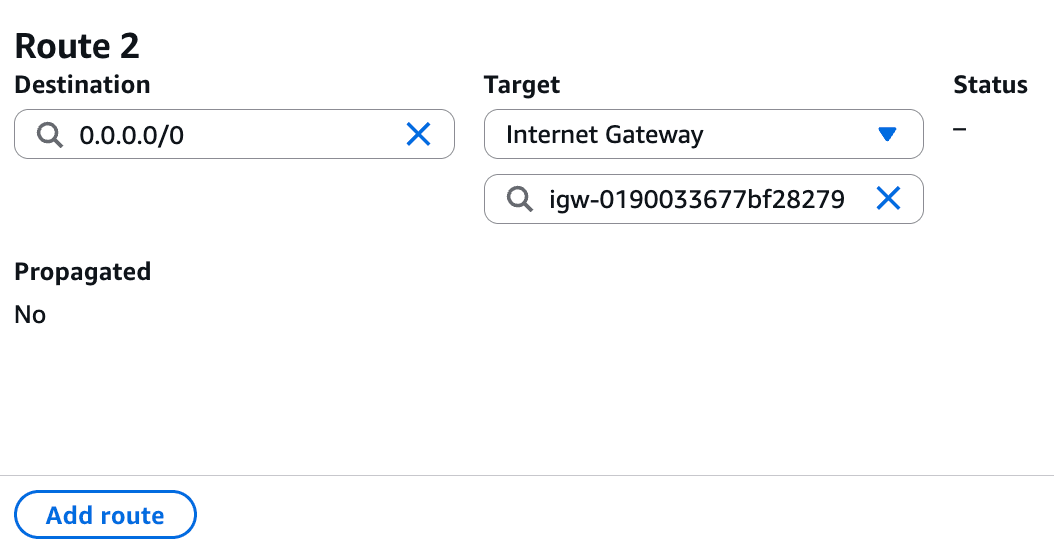 AWS 라우팅 테이블 편집 화면