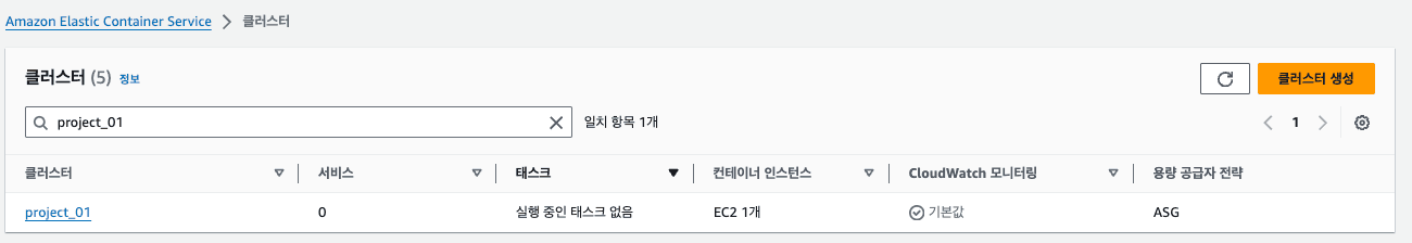 ECS 클러스터 생성 완료