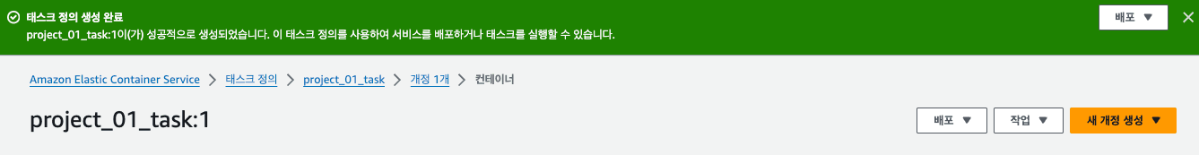 ECS Task Definition 생성 완료