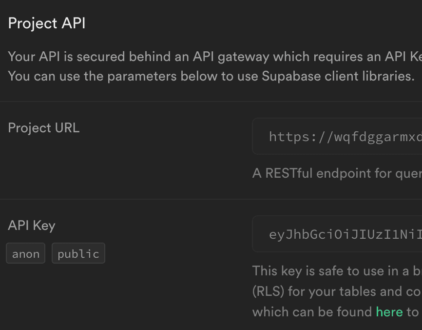 Supabase project api