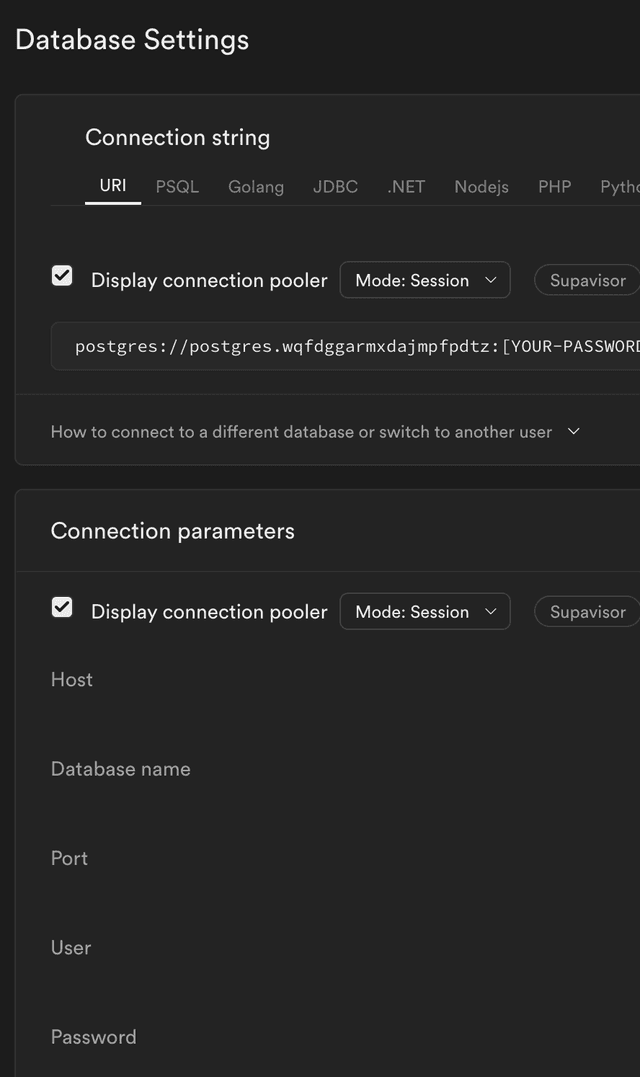 Supabase Connection parameters