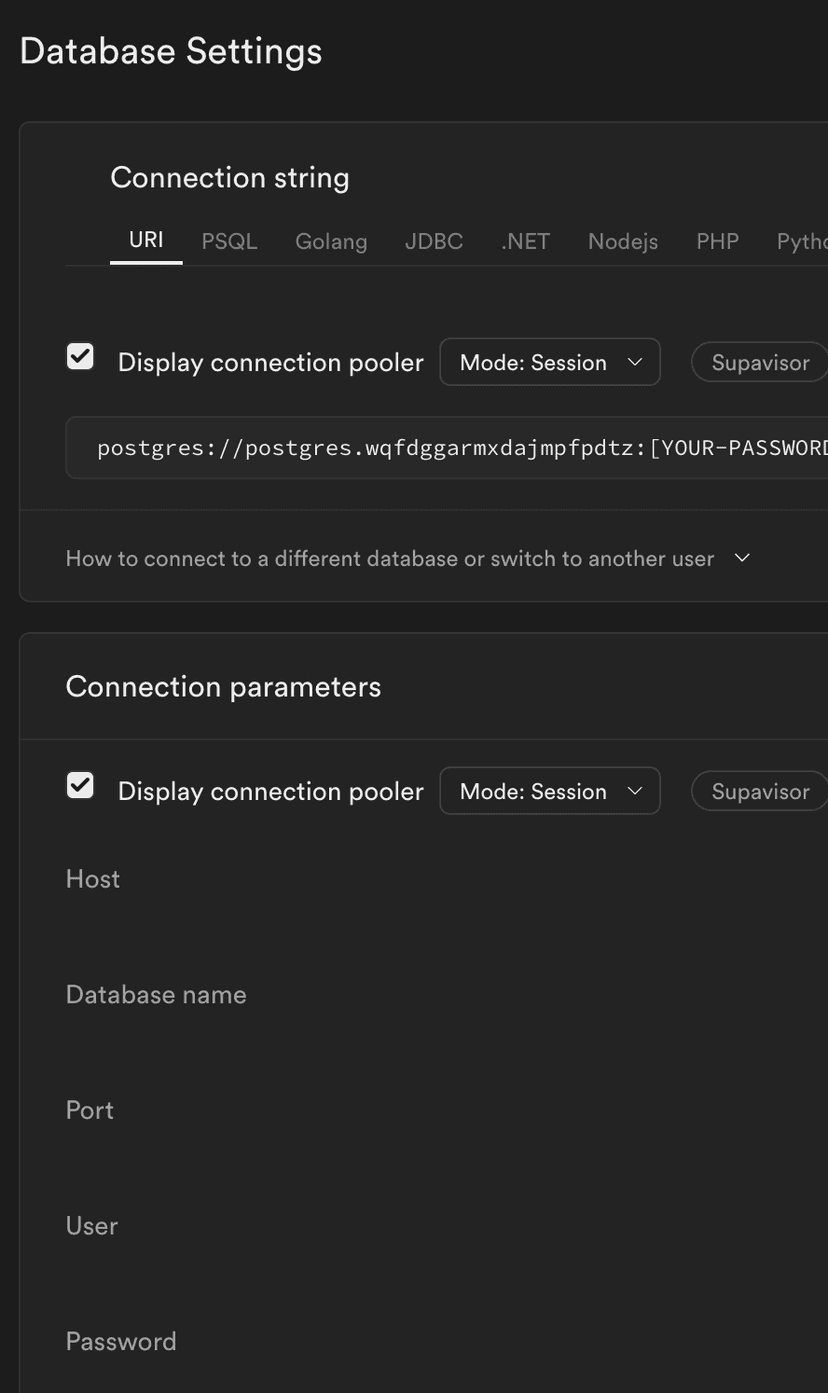 Supabase Database Settings