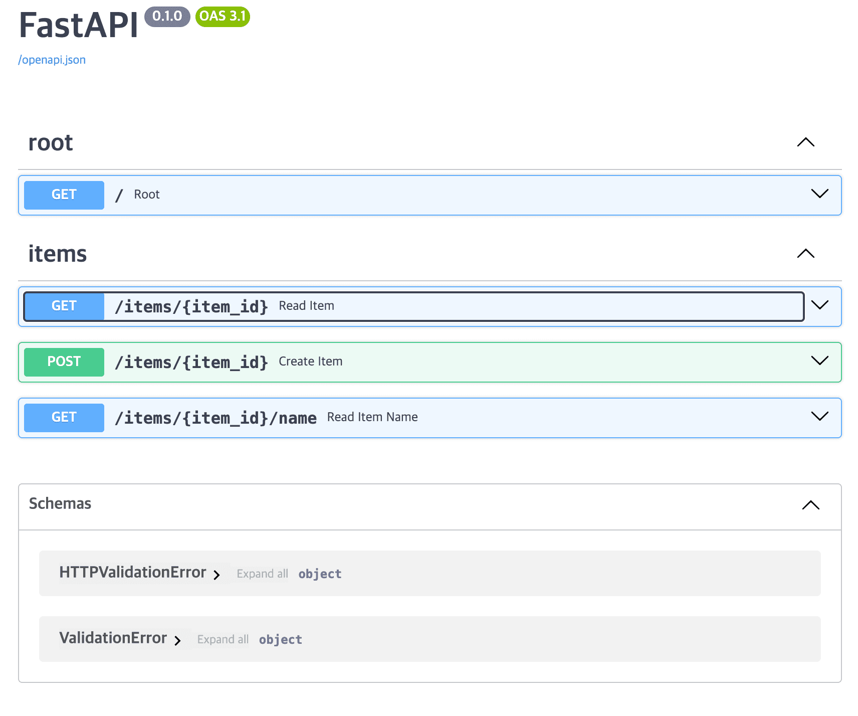 FastAPI Swagger default